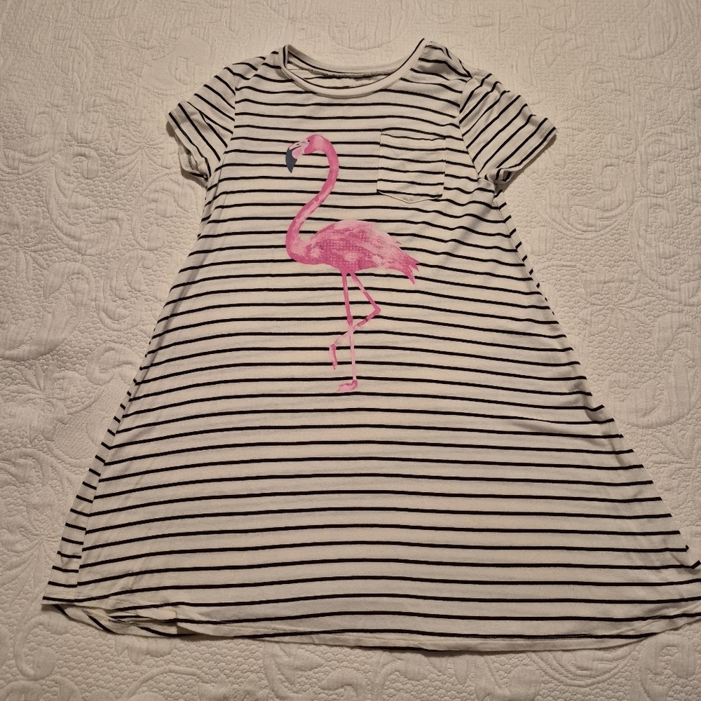 Grayson Social girls size Large (8) blue and white dress flamingo print VGUC